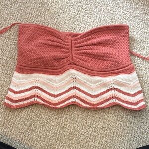 Orange and Cream Strapless Knit Top
